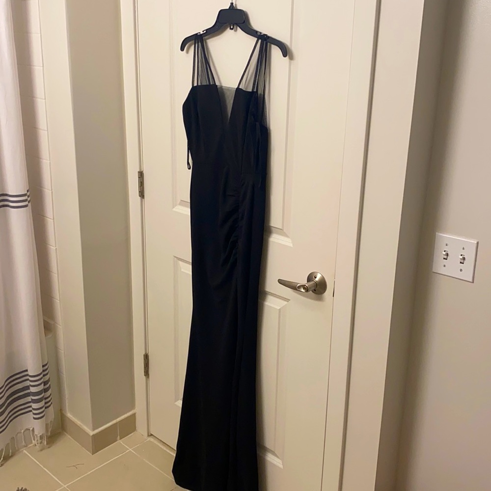 Windsor Black Gown with Slit and Mesh Cut Out